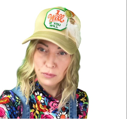 NEW Style Statement “I Will If You Will” Patchwork Jeweled Trucker Hat