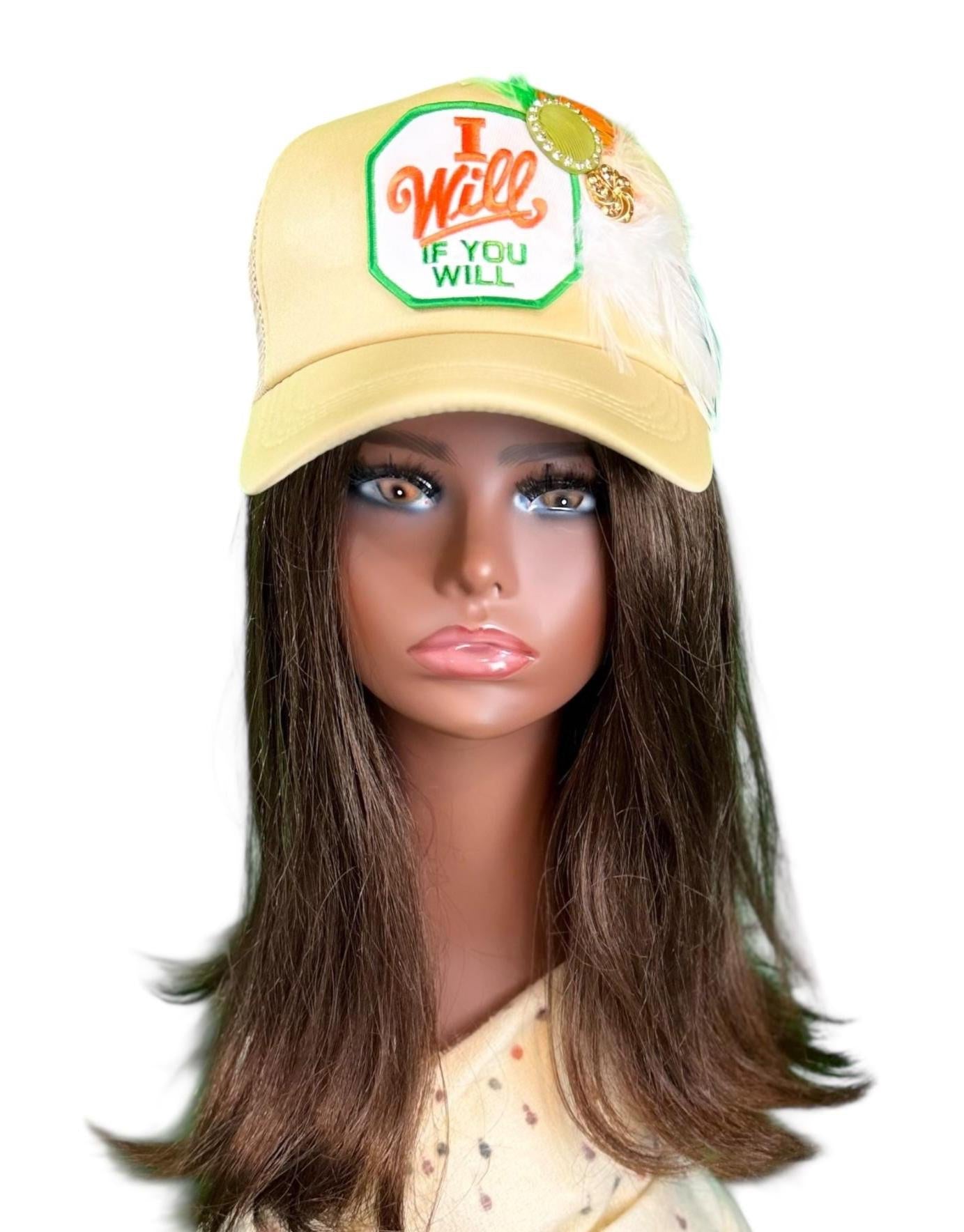 NEW Style Statement “I Will If You Will” Patchwork Jeweled Trucker Hat