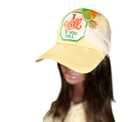 NEW Style Statement “I Will If You Will” Patchwork Jeweled Trucker Hat