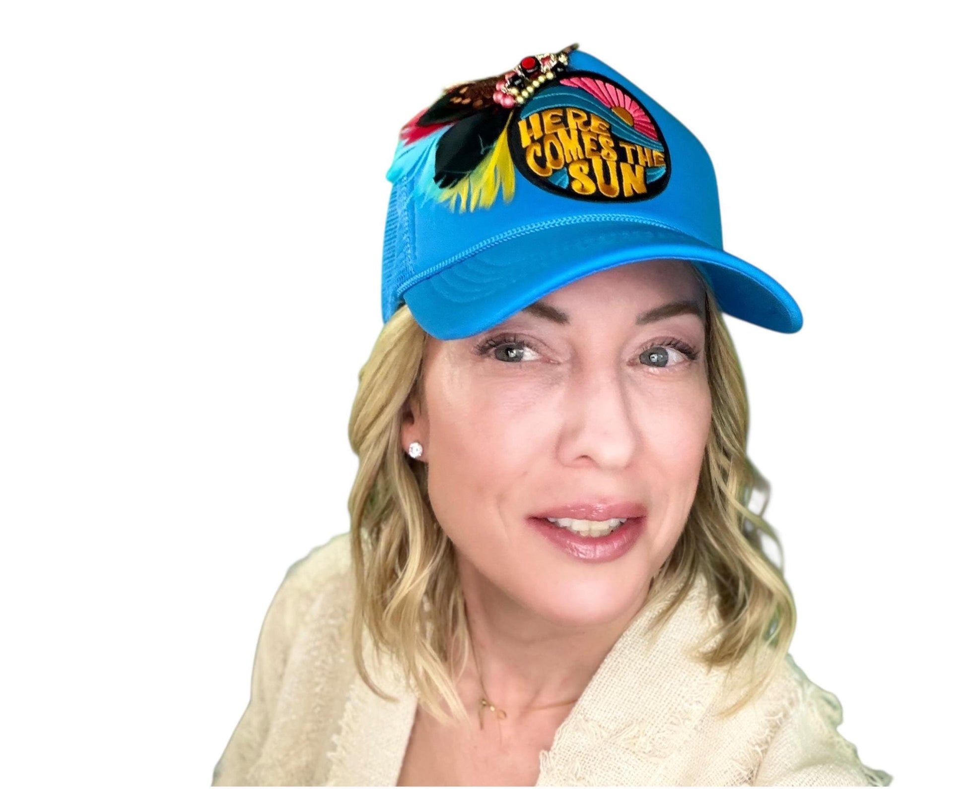 NEW Style Statement “Here Comes The Sun” Patchwork Jeweled Trucker Hat