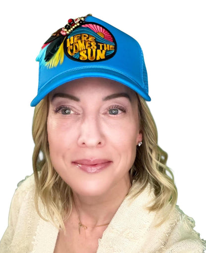 NEW Style Statement “Here Comes The Sun” Patchwork Jeweled Trucker Hat
