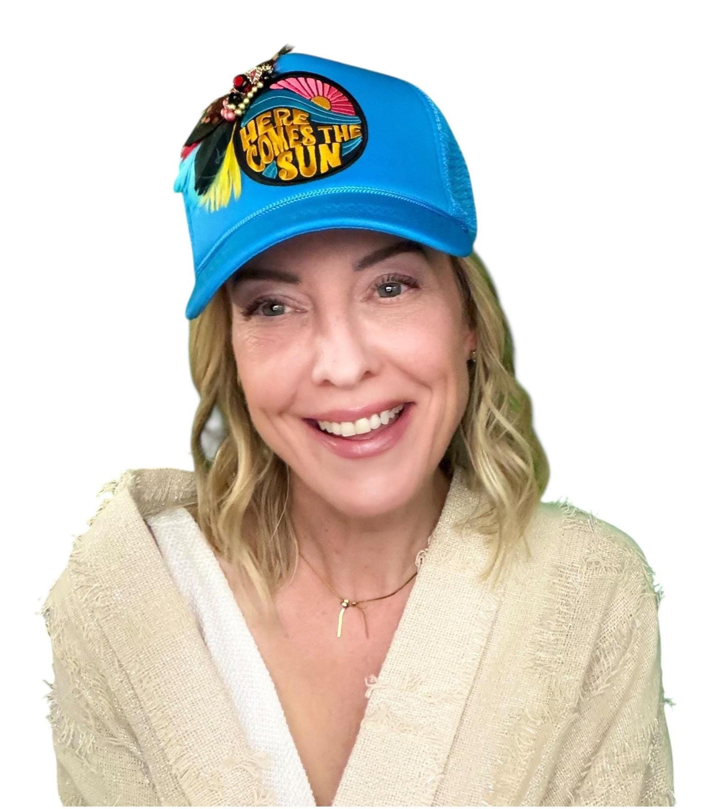 NEW Style Statement “Here Comes The Sun” Patchwork Jeweled Trucker Hat