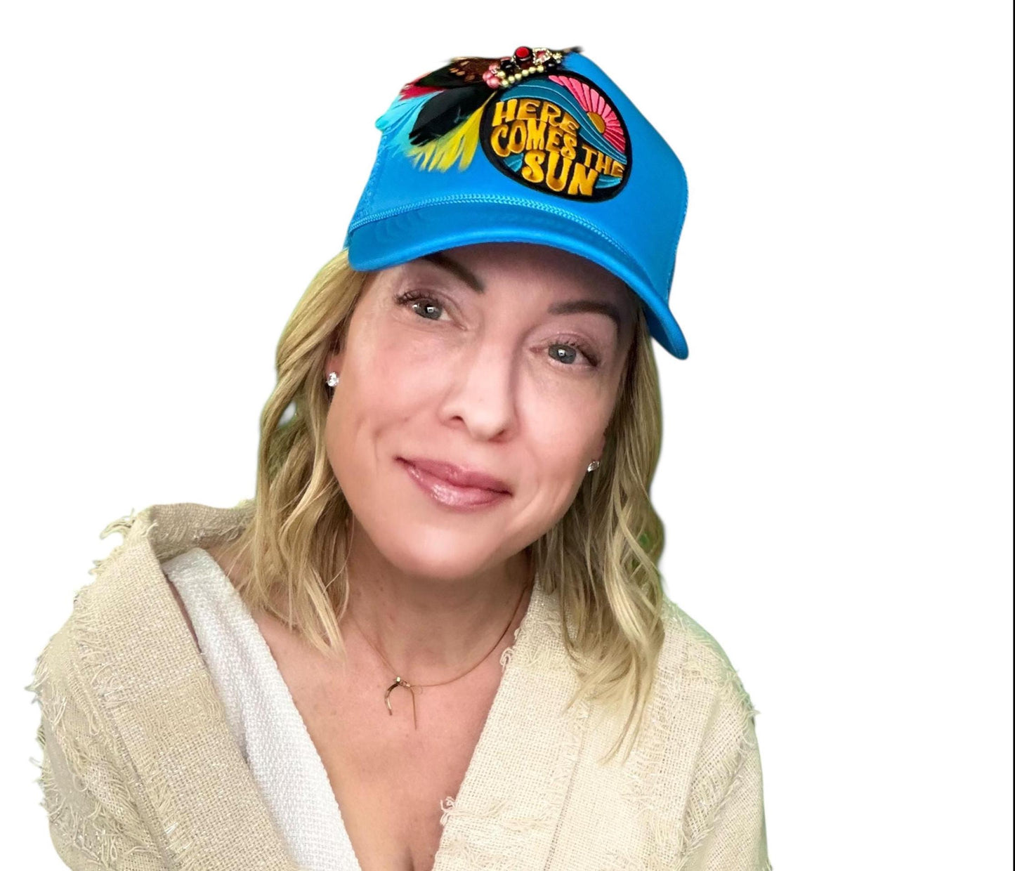 NEW Style Statement “Here Comes The Sun” Patchwork Jeweled Trucker Hat
