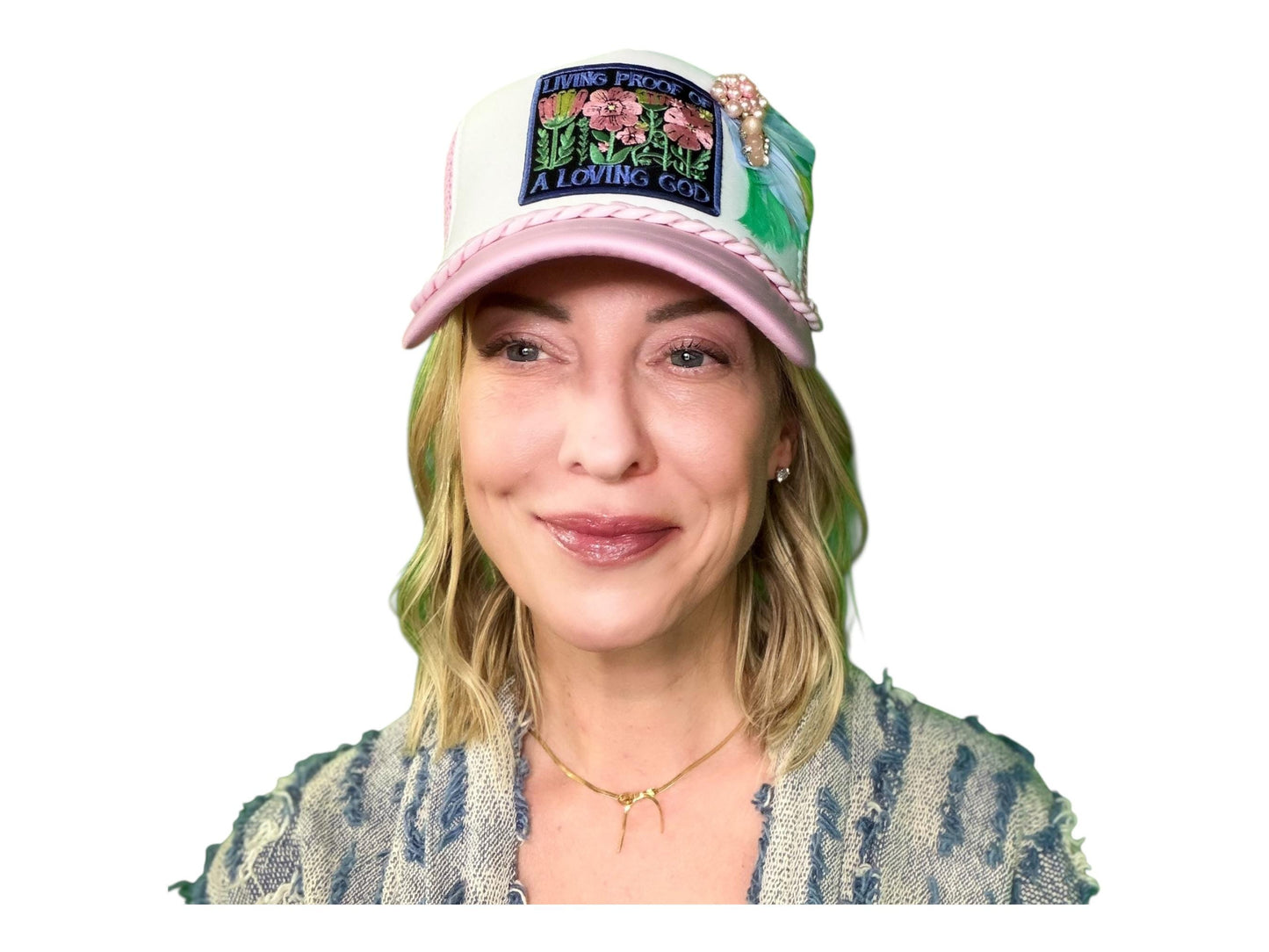 NEW Style Statement “LIVING PROOF” Patchwork Jeweled Avant-Garde Fashionable Trucker Hat