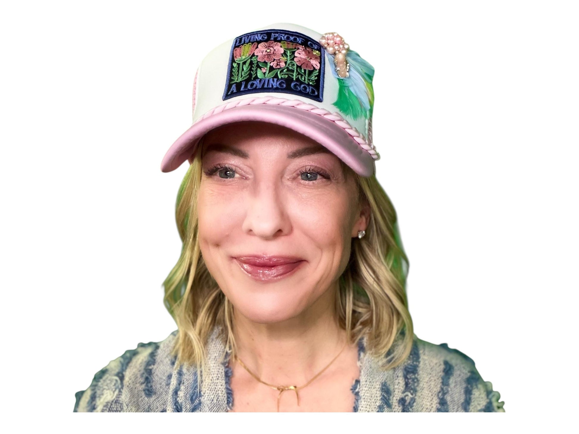 NEW Style Statement “LIVING PROOF” Patchwork Jeweled Avant-Garde Fashionable Trucker Hat