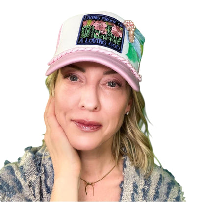 NEW Style Statement “LIVING PROOF” Patchwork Jeweled Avant-Garde Fashionable Trucker Hat