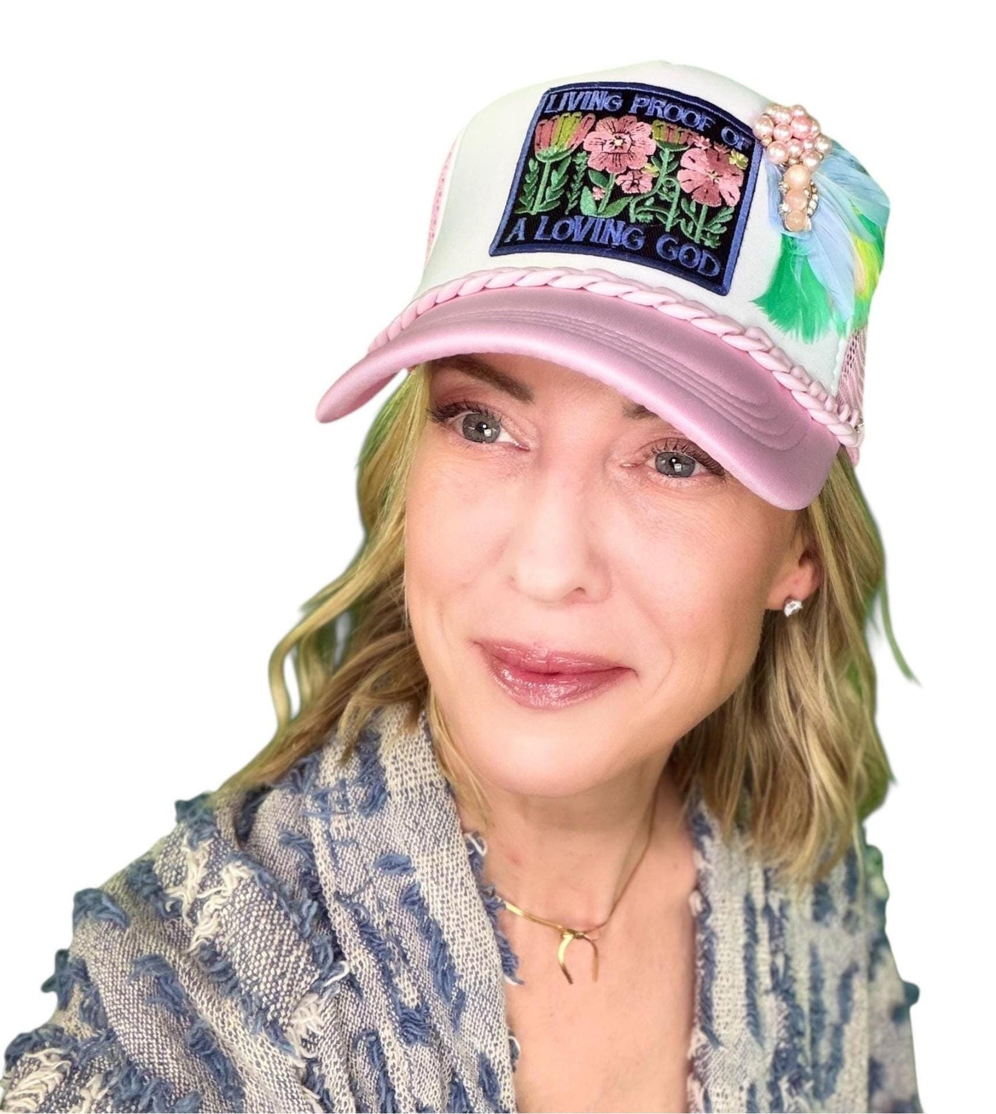 NEW Style Statement “LIVING PROOF” Patchwork Jeweled Avant-Garde Fashionable Trucker Hat