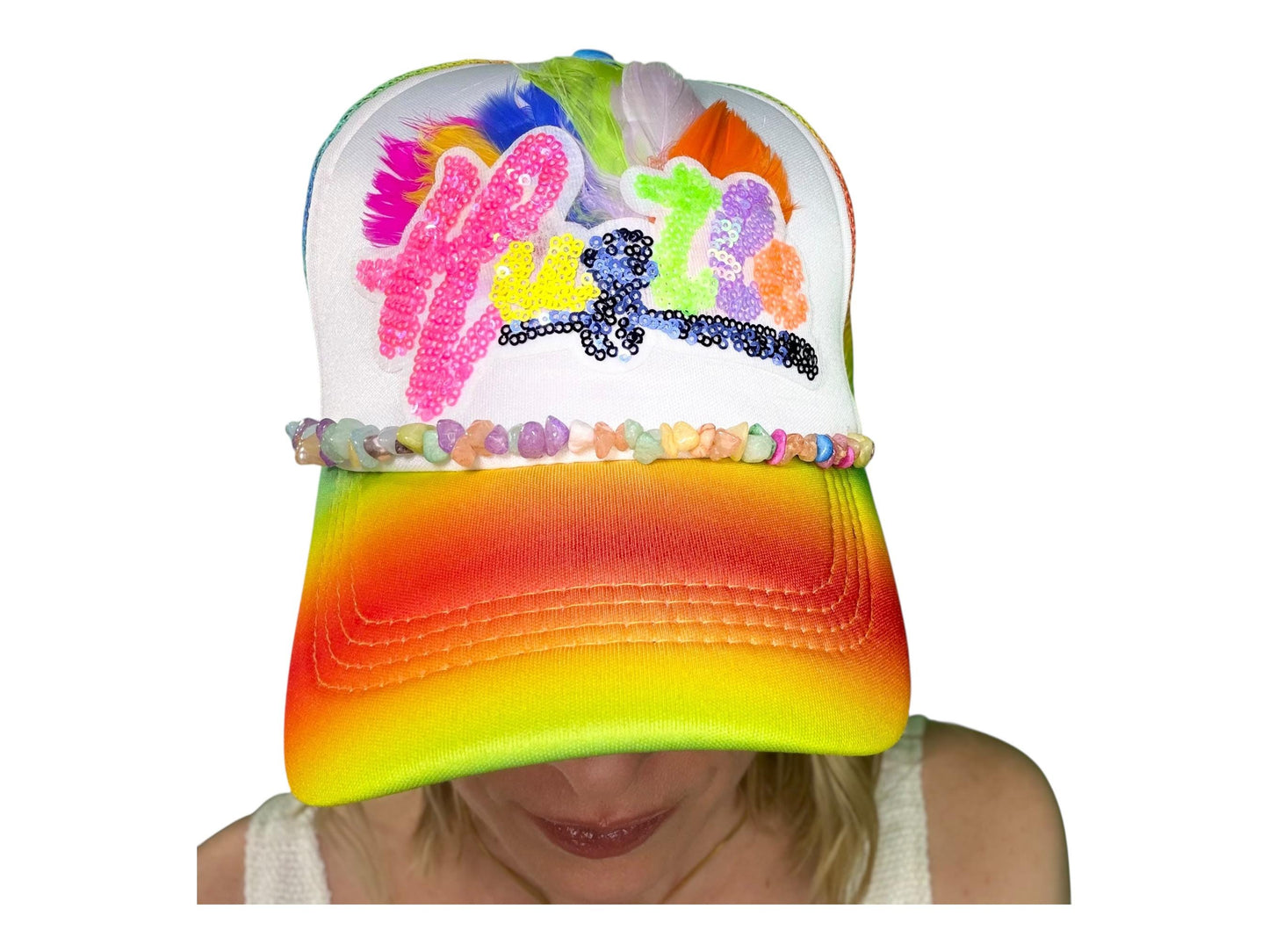 NEW Style Statement “HUSTLE” Patchwork Jeweled Bougie Trucker Hat
