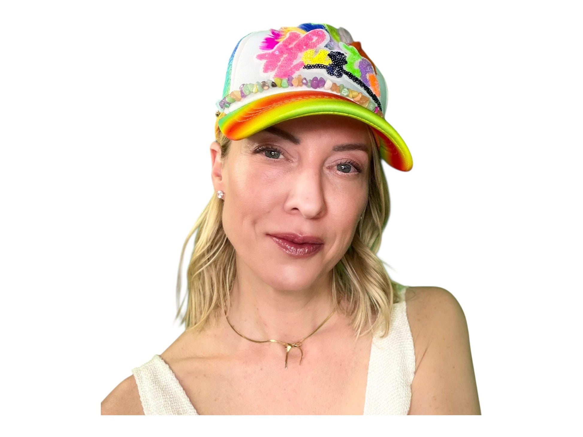 NEW Style Statement “HUSTLE” Patchwork Jeweled Bougie Trucker Hat