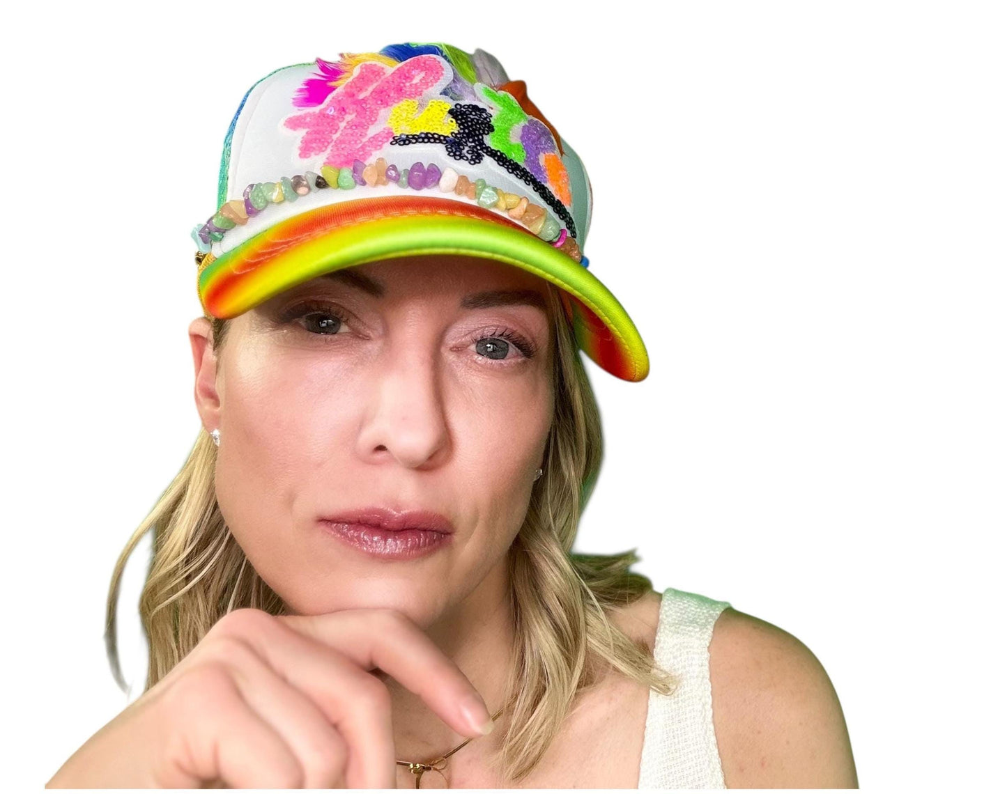 NEW Style Statement “HUSTLE” Patchwork Jeweled Bougie Trucker Hat