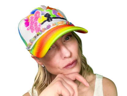 NEW Style Statement “HUSTLE” Patchwork Jeweled Bougie Trucker Hat