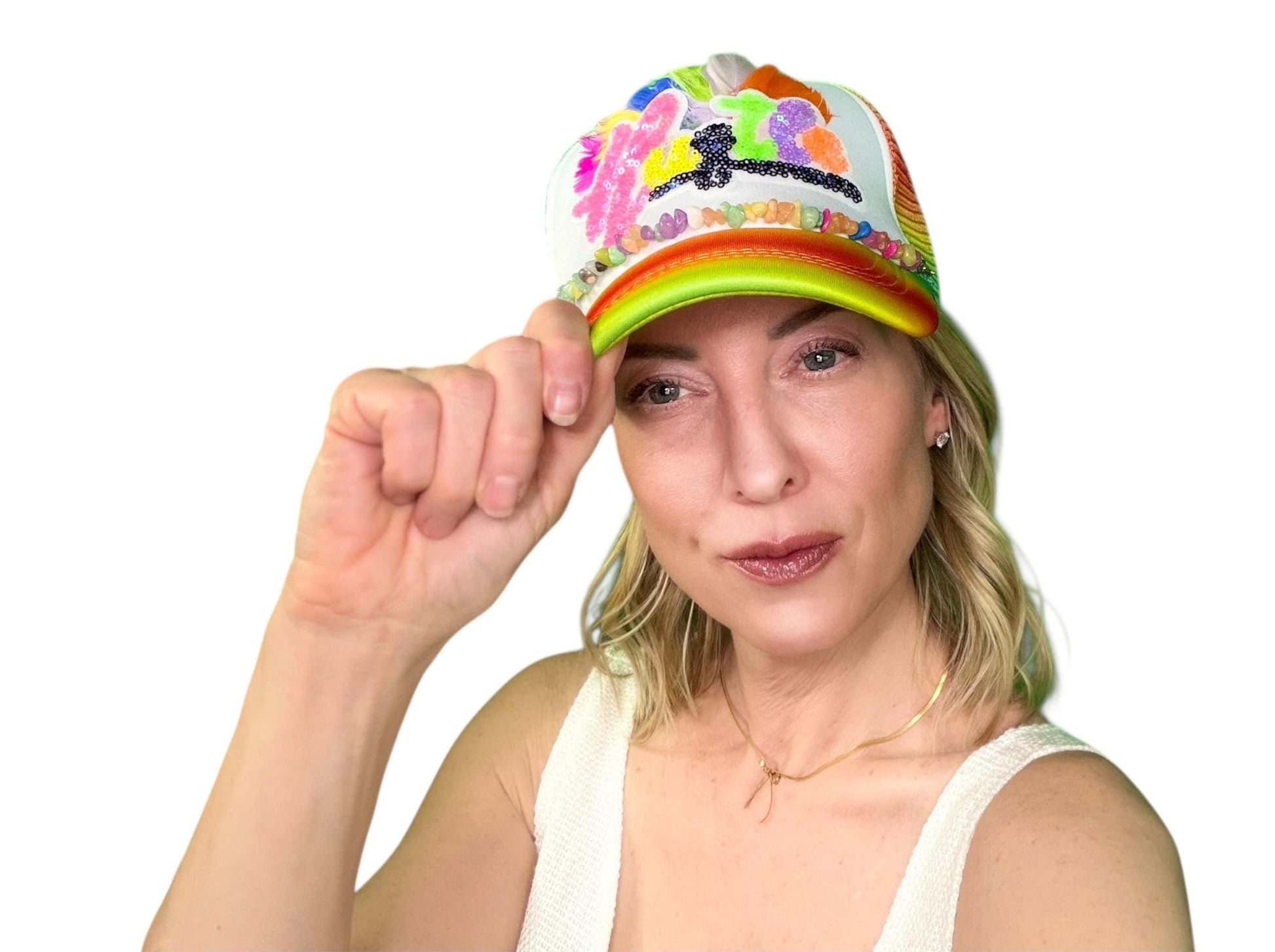 NEW Style Statement “HUSTLE” Patchwork Jeweled Bougie Trucker Hat