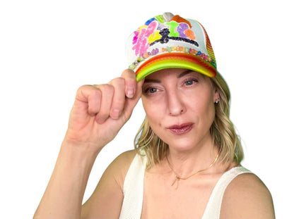 NEW Style Statement “HUSTLE” Patchwork Jeweled Bougie Trucker Hat