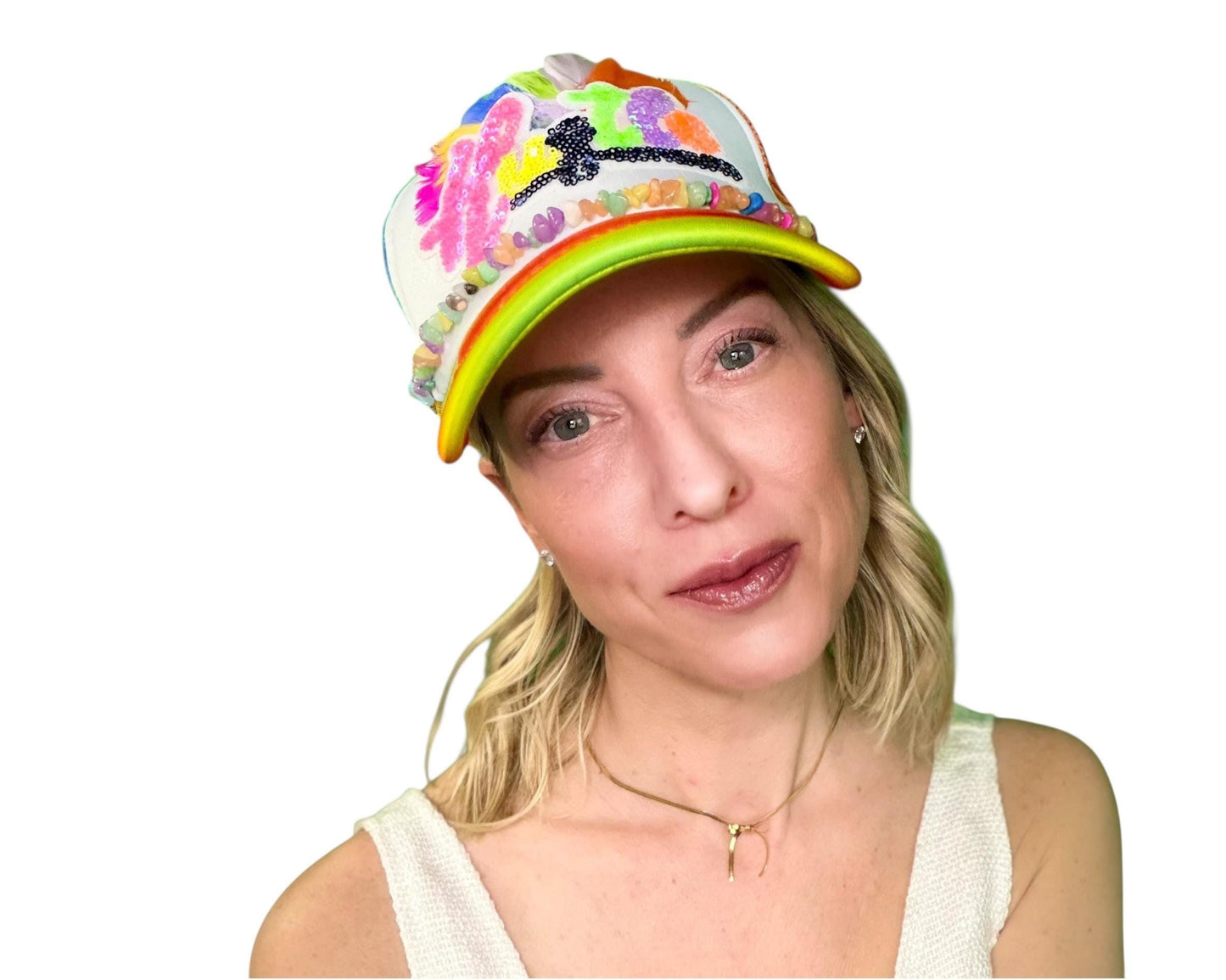 NEW Style Statement “HUSTLE” Patchwork Jeweled Bougie Trucker Hat