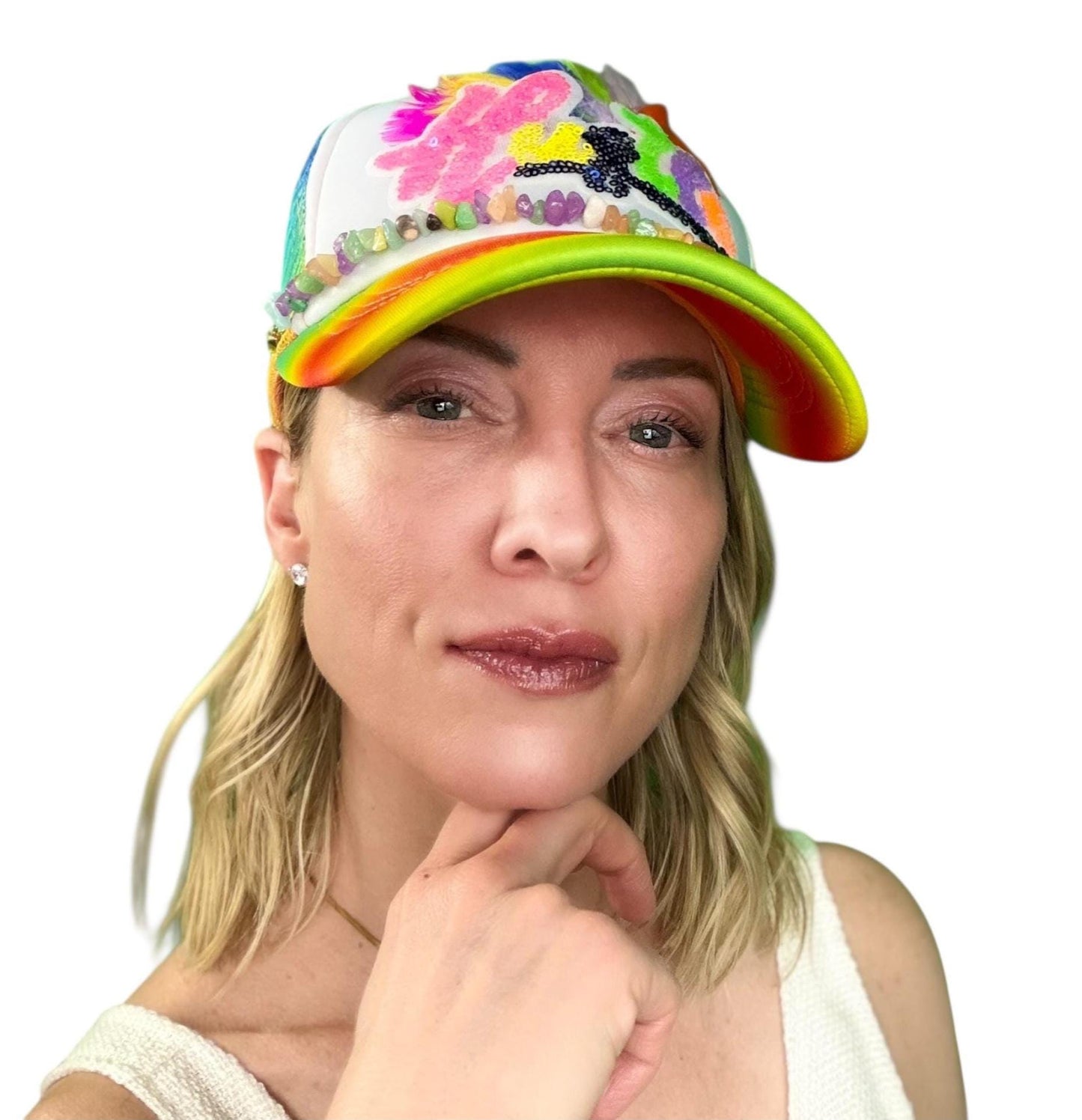 NEW Style Statement “HUSTLE” Patchwork Jeweled Bougie Trucker Hat