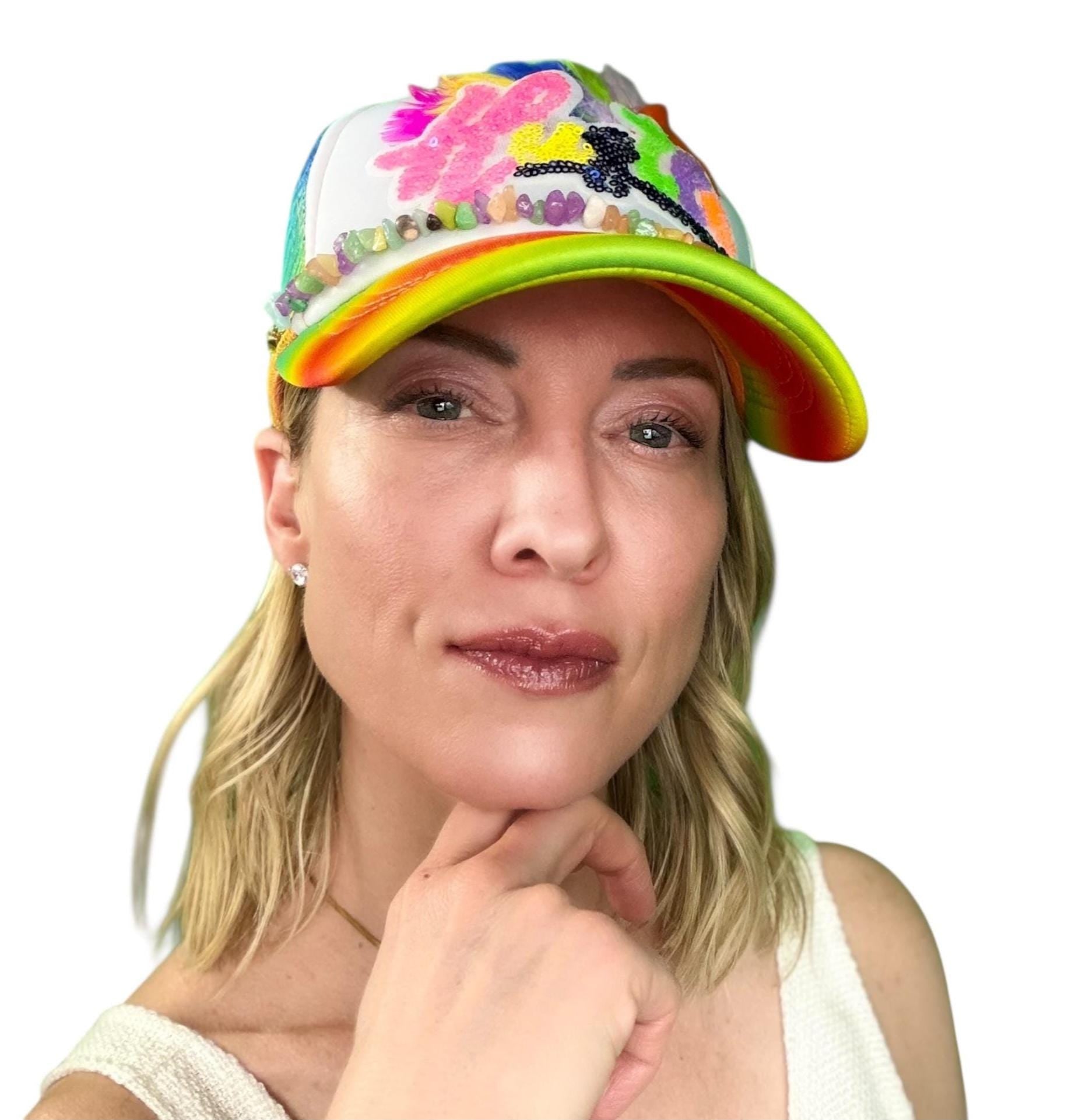 NEW Style Statement “HUSTLE” Patchwork Jeweled Bougie Trucker Hat