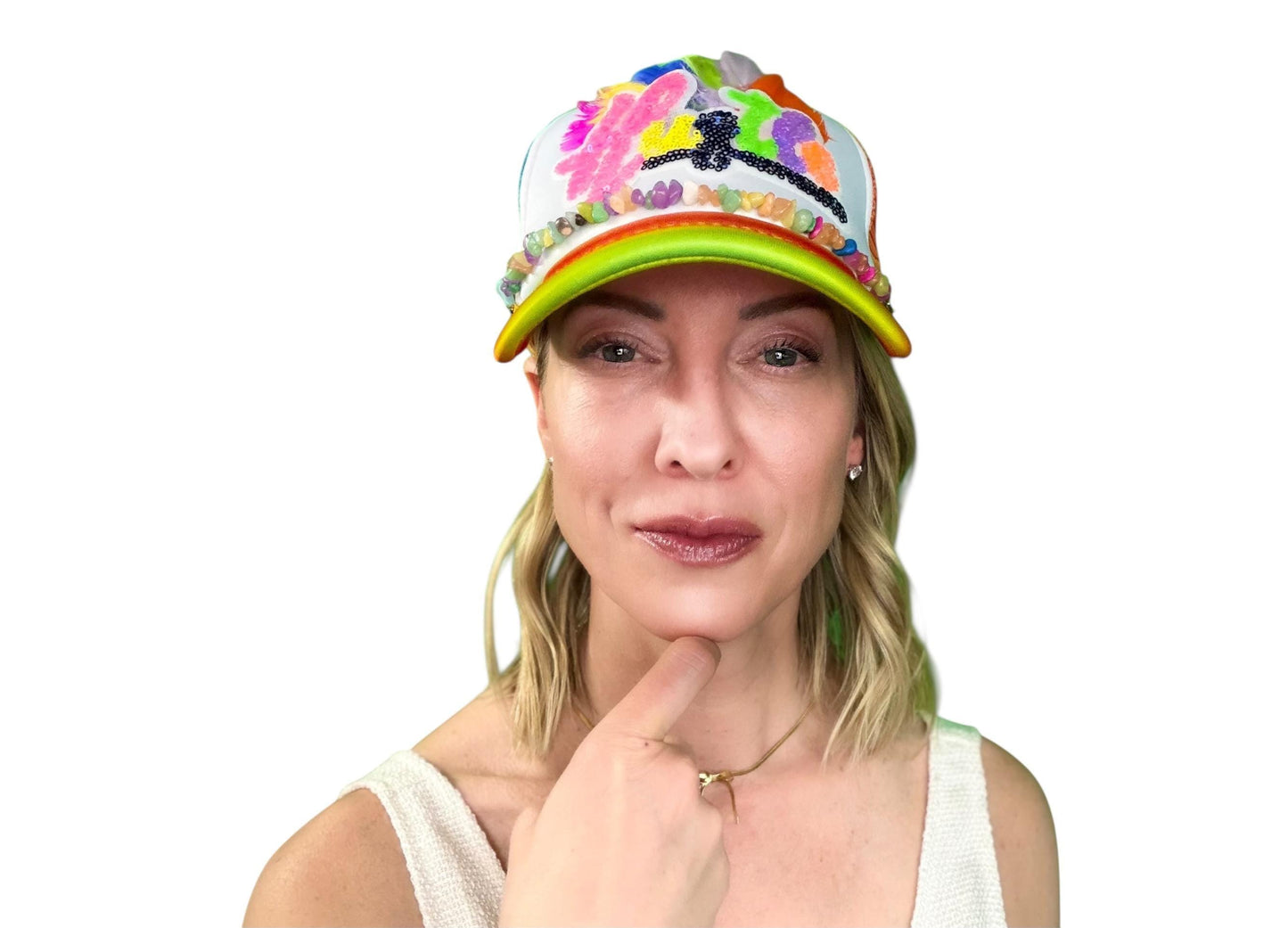 NEW Style Statement “HUSTLE” Patchwork Jeweled Bougie Trucker Hat