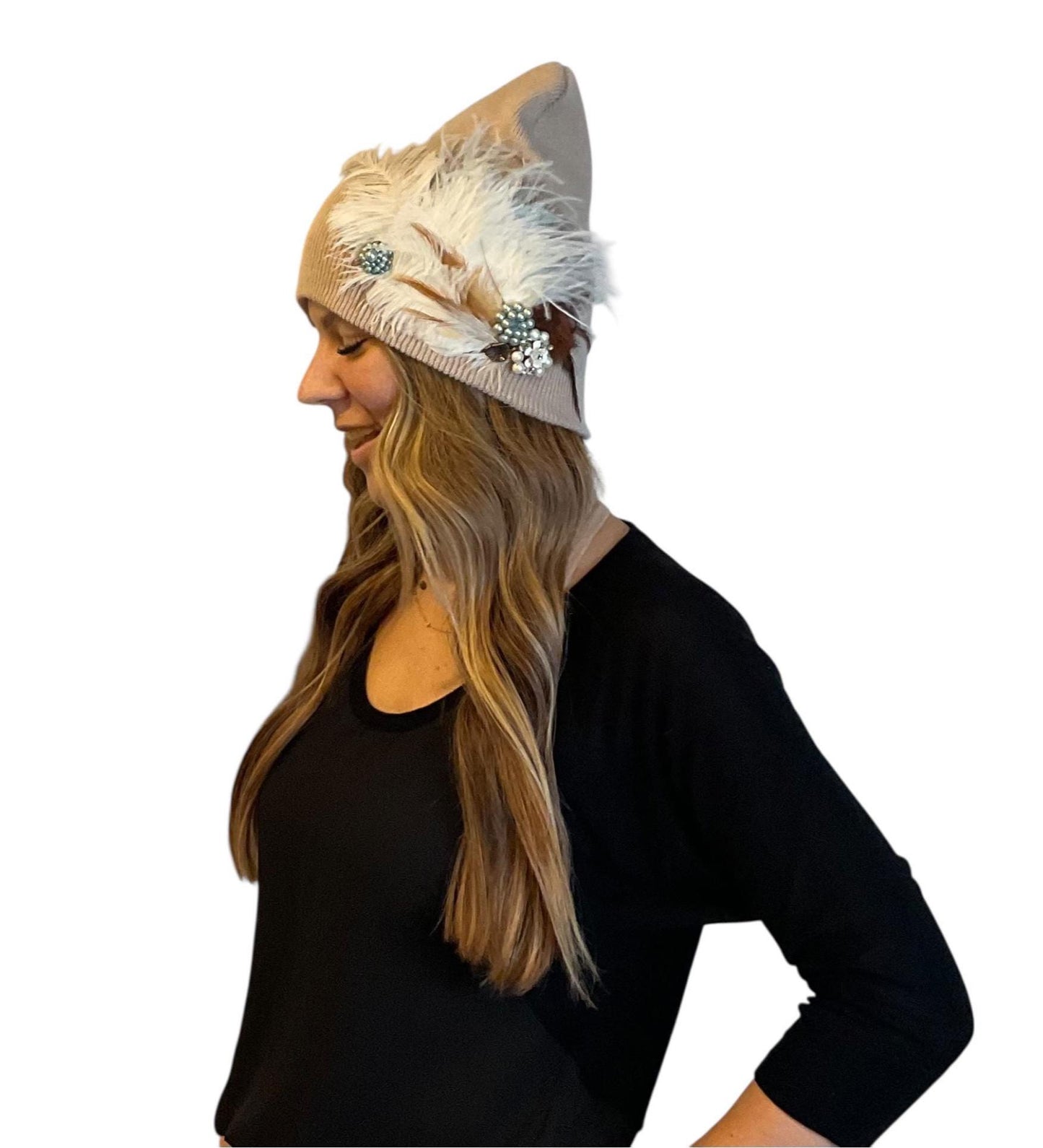 NEUTRAL Collection - Unique Feathered Flapper Fashionable Sparkly Winter Accessory
