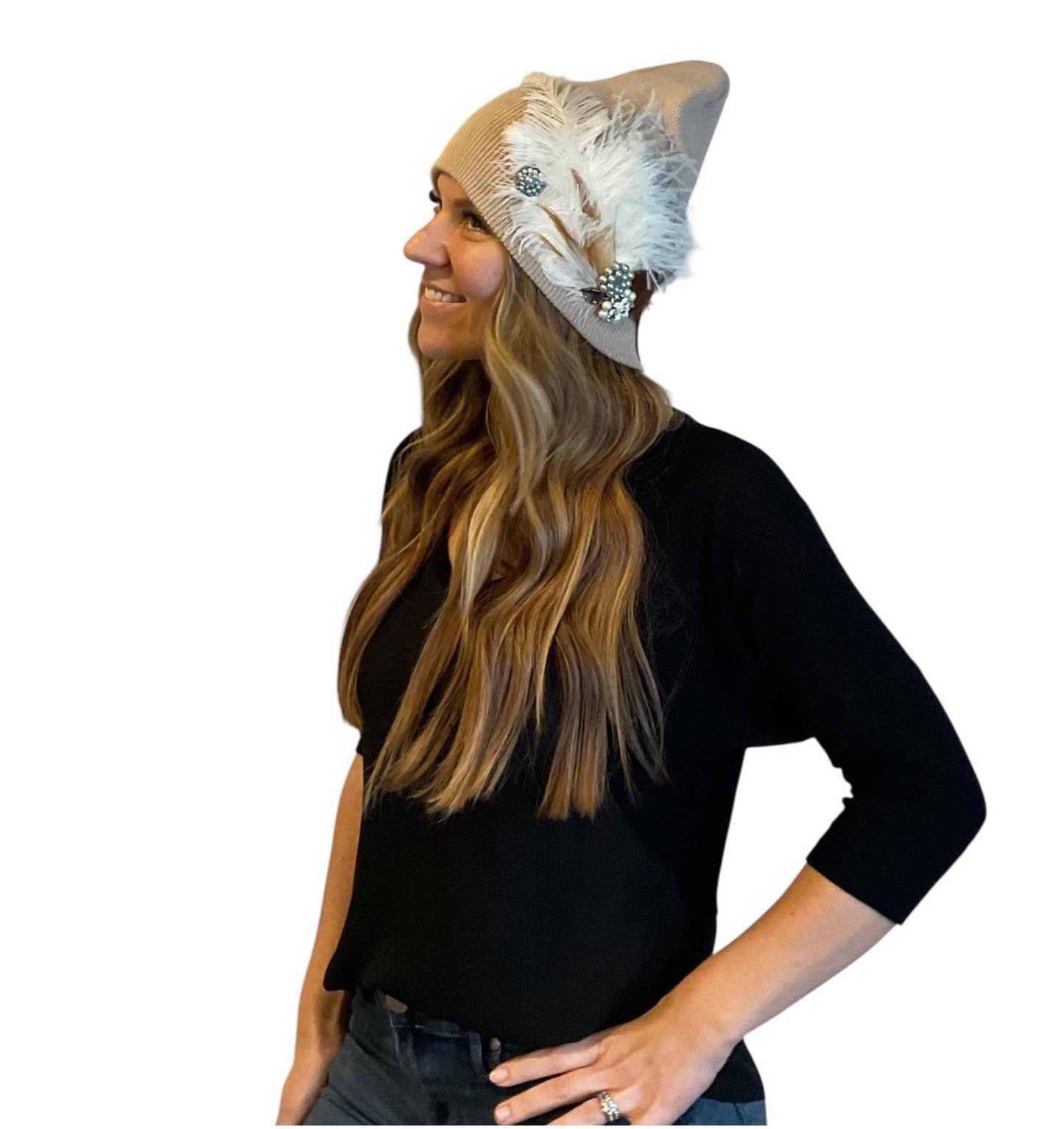 NEUTRAL Collection - Unique Feathered Flapper Fashionable Sparkly Winter Accessory