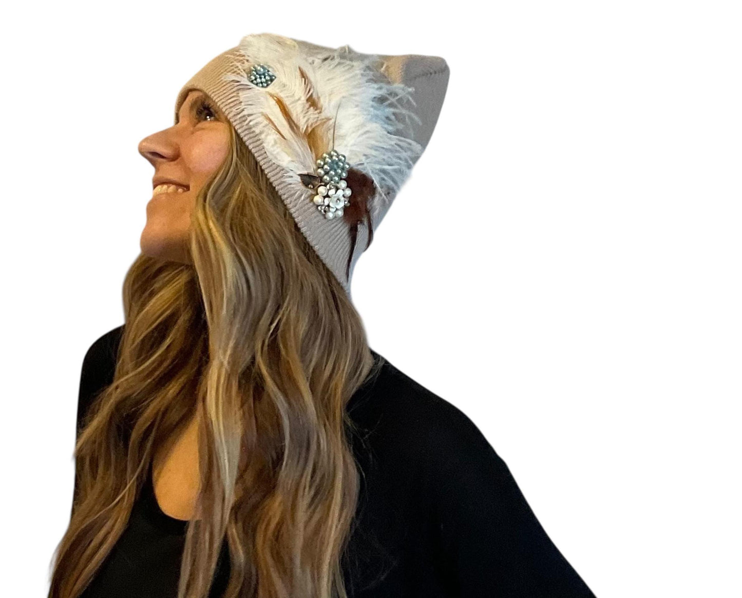 NEUTRAL Collection - Unique Feathered Flapper Fashionable Sparkly Winter Accessory