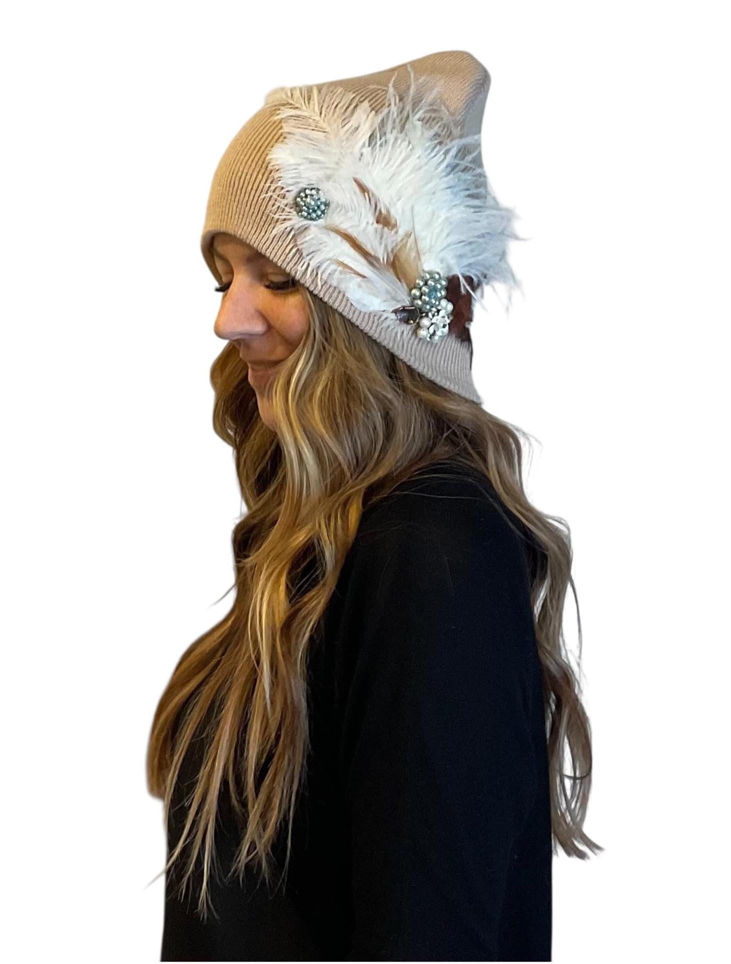NEUTRAL Collection - Unique Feathered Flapper Fashionable Sparkly Winter Accessory