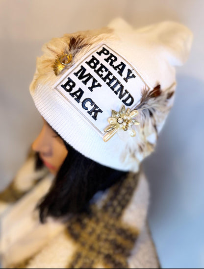 NEW Style Statement “Pray Behind My Back” Patchwork Jeweled Fashionable Winter Hat
