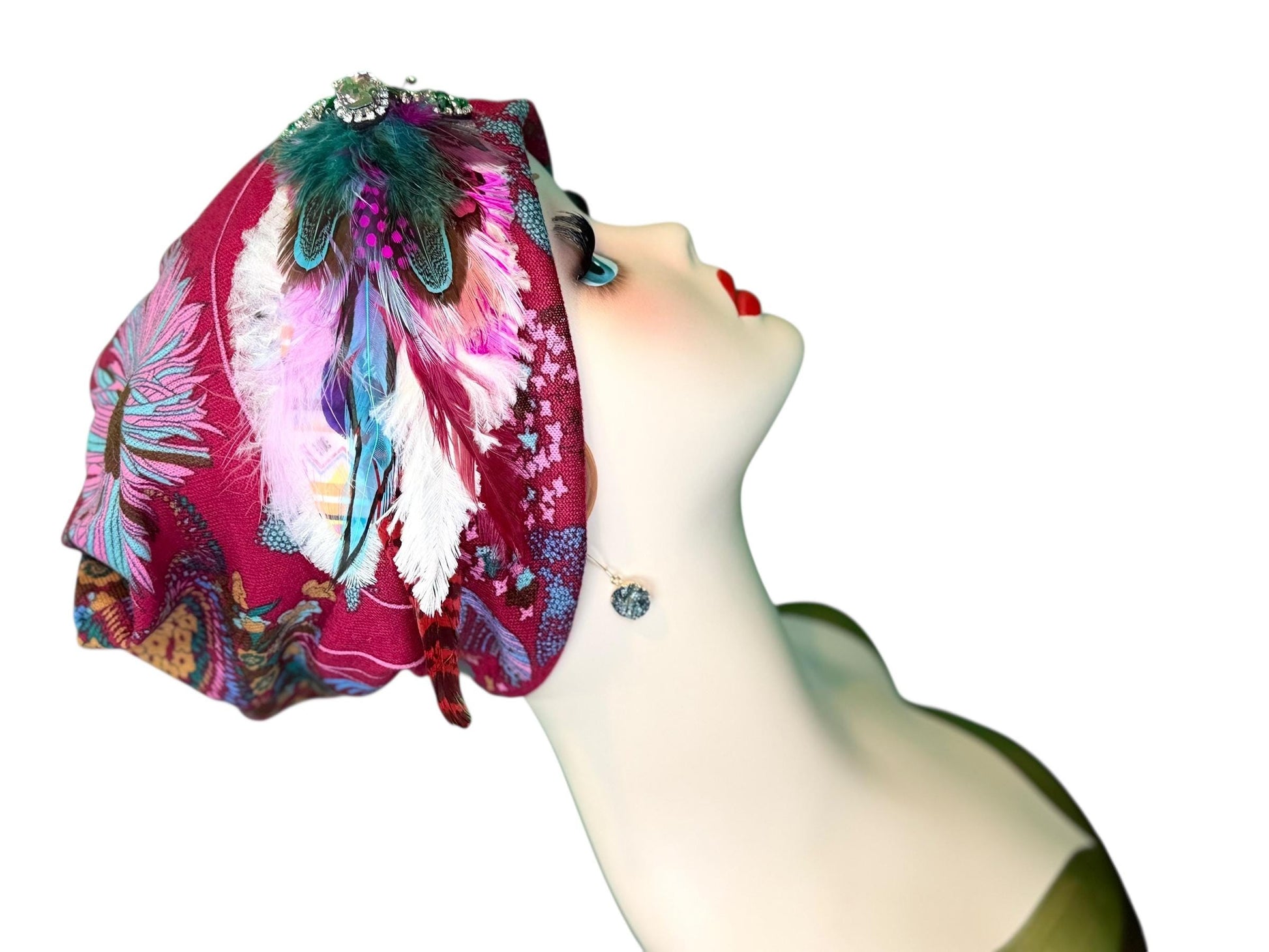 Fancy Feathered Jeweled Knit Hat - Sparkly Winter Flapper Beanie - Luxury Skiing Hat