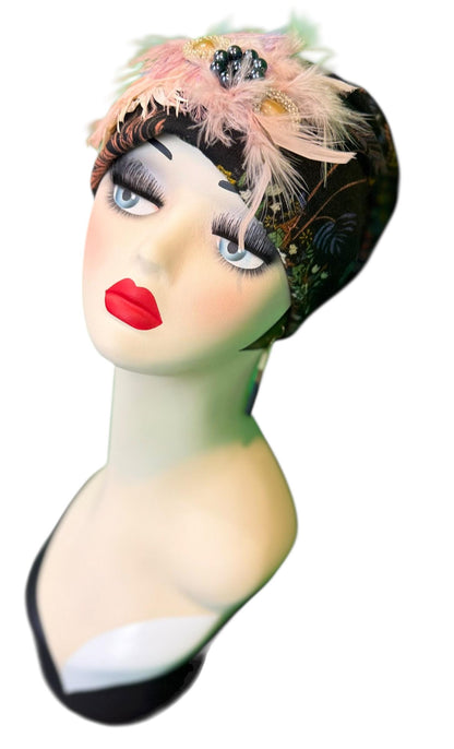 Fancy Feathered Jeweled Knit Hat - Sparkly Winter Flapper Beanie - Luxury Skiing Hat