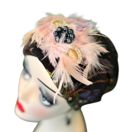 Fancy Feathered Jeweled Knit Hat - Sparkly Winter Flapper Beanie - Luxury Skiing Hat