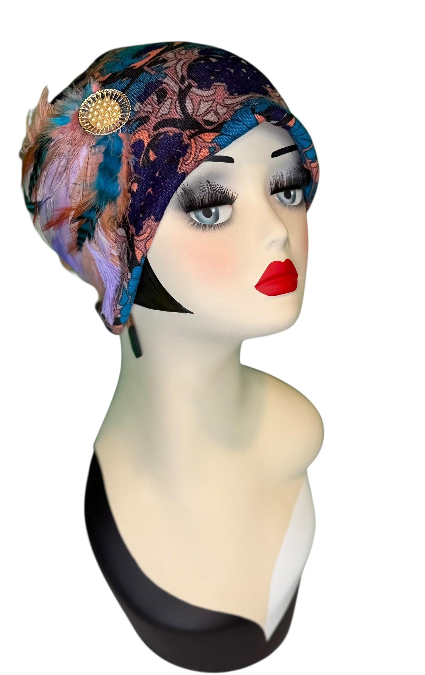 Elegant Roaring 20’s Vibe Feathered Jeweled Hat - Winter Flapper Beanie - Fashionable Skiing Hat