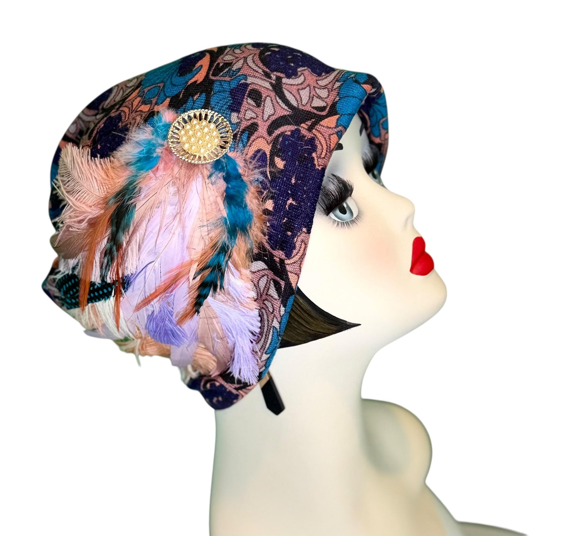 Elegant Roaring 20’s Vibe Feathered Jeweled Hat - Winter Flapper Beanie - Fashionable Skiing Hat