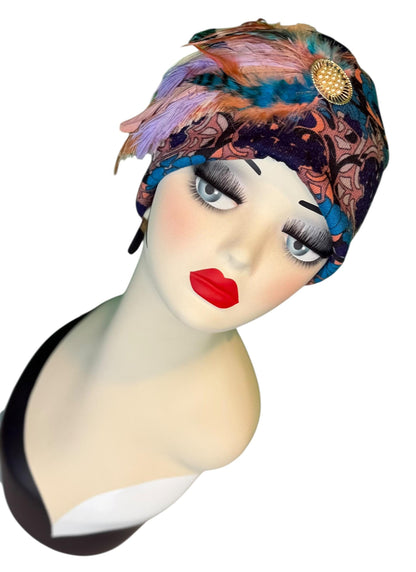 Elegant Roaring 20’s Vibe Feathered Jeweled Hat - Winter Flapper Beanie - Fashionable Skiing Hat
