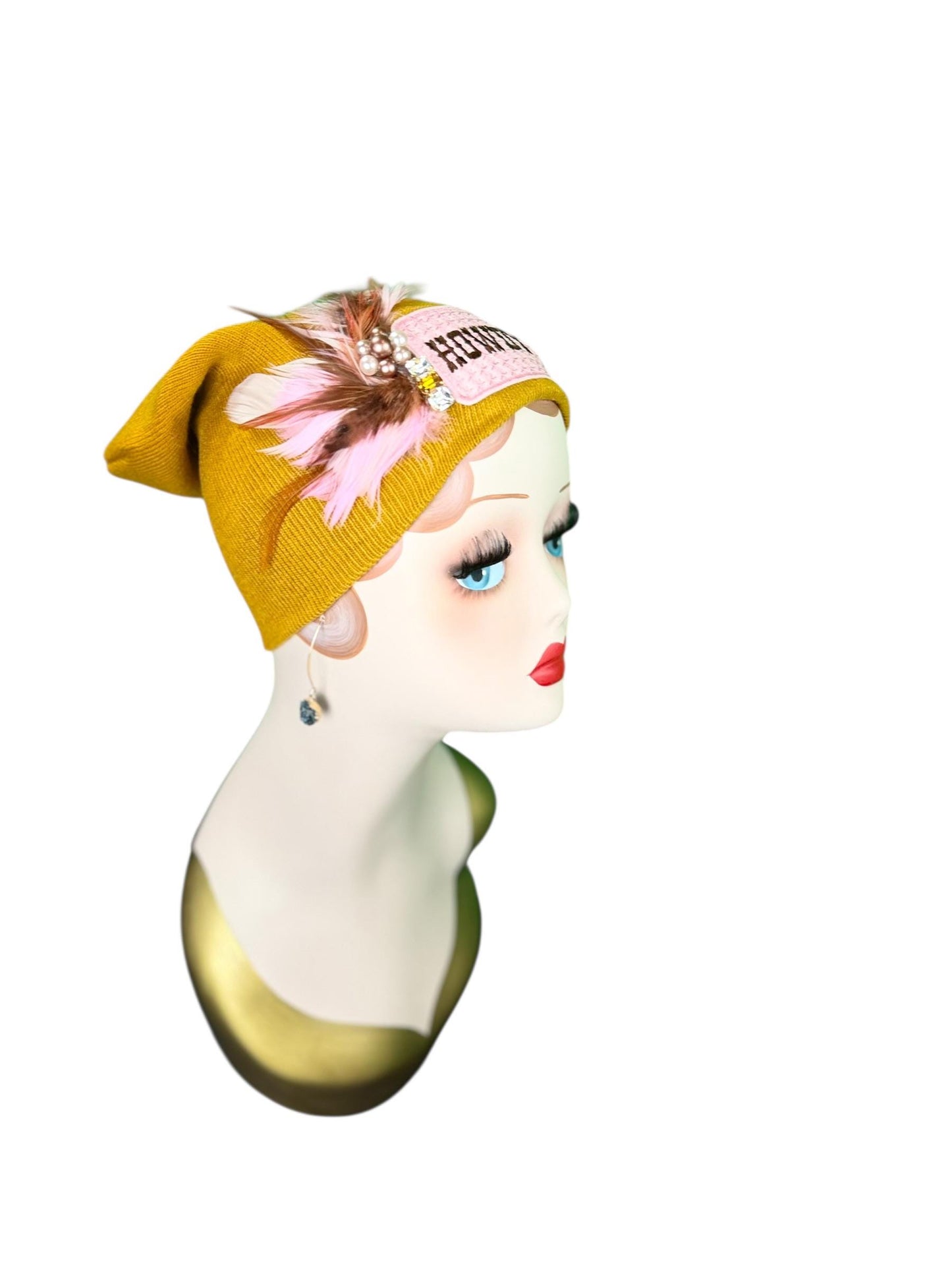 Cowboy Style Statement “HOWDY” Patchwork Feathered & Vintage Jeweled Designer Winter Hat