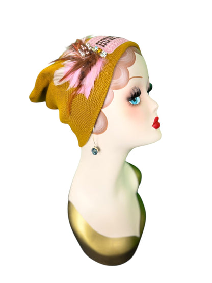 Cowboy Style Statement “HOWDY” Patchwork Feathered & Vintage Jeweled Designer Winter Hat
