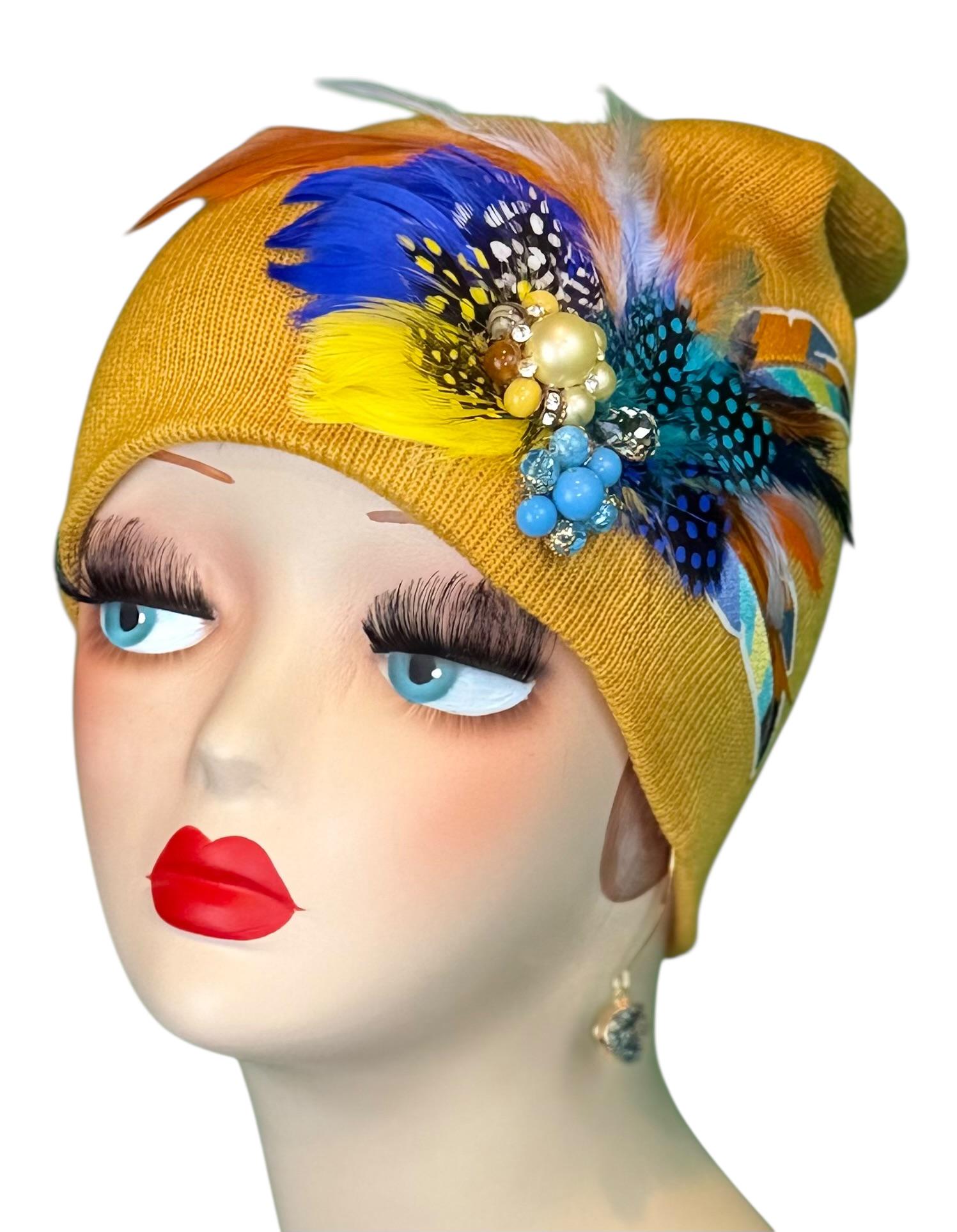Golden Sunset Statement Patchwork Flapper - Designer Trimmed Feather - Vintage Jeweled Embellished All Season Wear