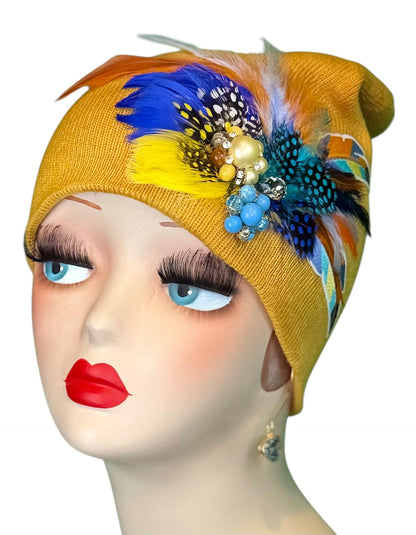 Golden Sunset Statement Patchwork Flapper - Designer Trimmed Feather - Vintage Jeweled Embellished All Season Wear