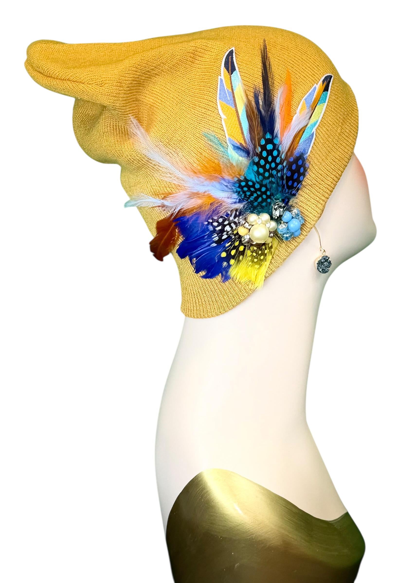 Golden Sunset Statement Patchwork Flapper - Designer Trimmed Feather - Vintage Jeweled Embellished All Season Wear