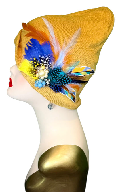 Golden Sunset Statement Patchwork Flapper - Designer Trimmed Feather - Vintage Jeweled Embellished All Season Wear