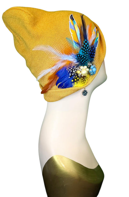Golden Sunset Statement Patchwork Flapper - Designer Trimmed Feather - Vintage Jeweled Embellished All Season Wear