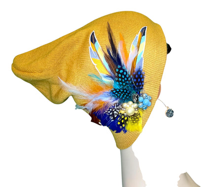 Golden Sunset Statement Patchwork Flapper - Designer Trimmed Feather - Vintage Jeweled Embellished All Season Wear