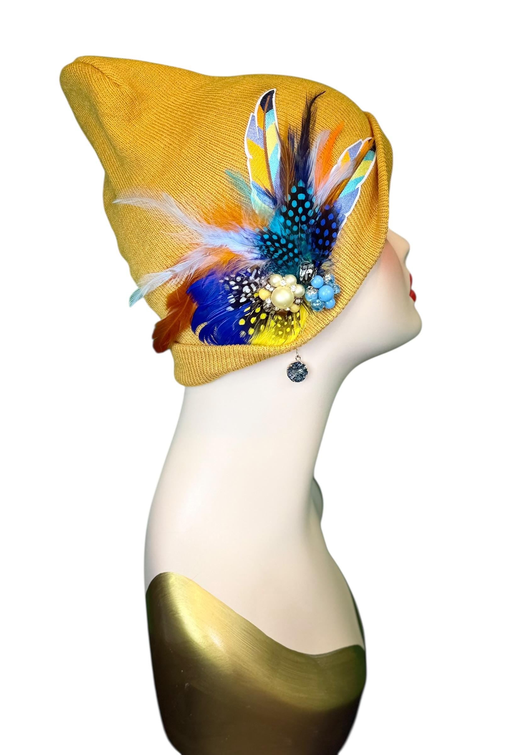 Golden Sunset Statement Patchwork Flapper - Designer Trimmed Feather - Vintage Jeweled Embellished All Season Wear