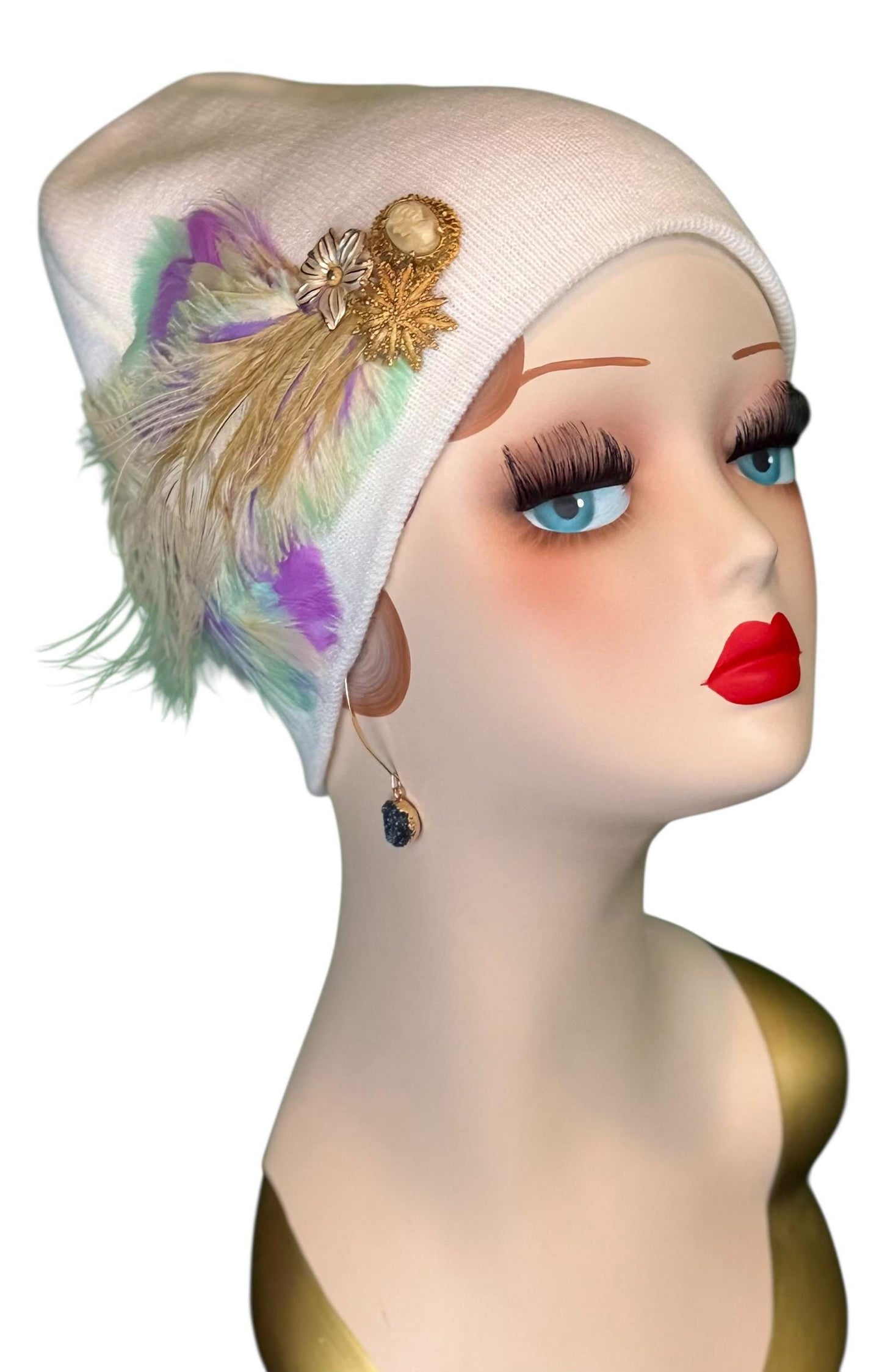 Springtime Pastels Vintage Inspired - Feather & Jeweled Embellishments - Elegant All Season Wear