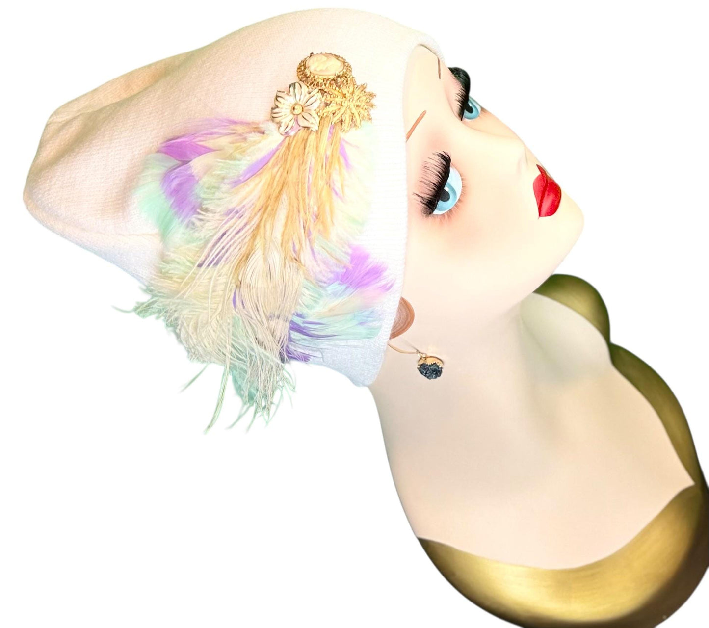 Springtime Pastels Vintage Inspired - Feather & Jeweled Embellishments - Elegant All Season Wear