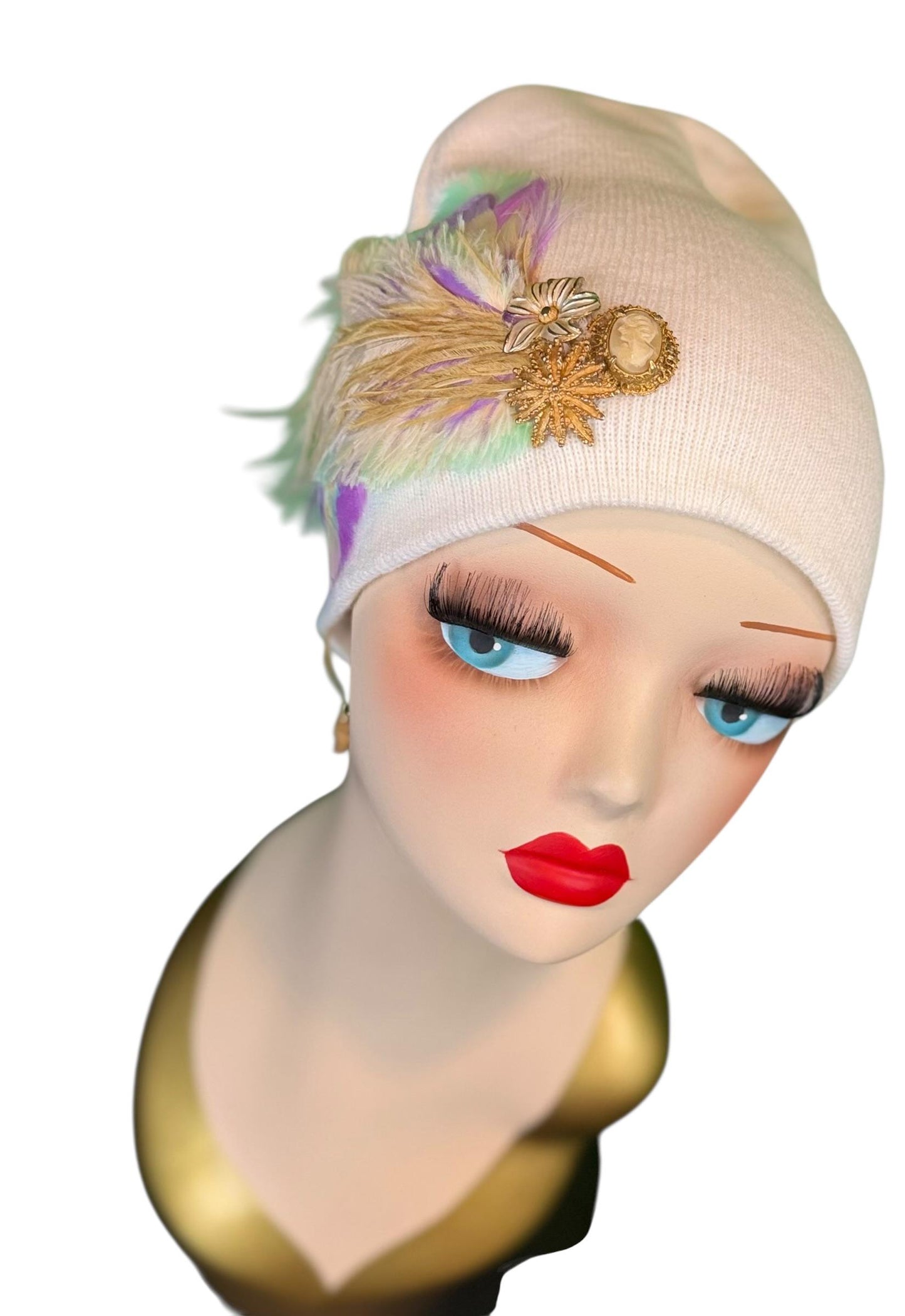 Springtime Pastels Vintage Inspired - Feather & Jeweled Embellishments - Elegant All Season Wear