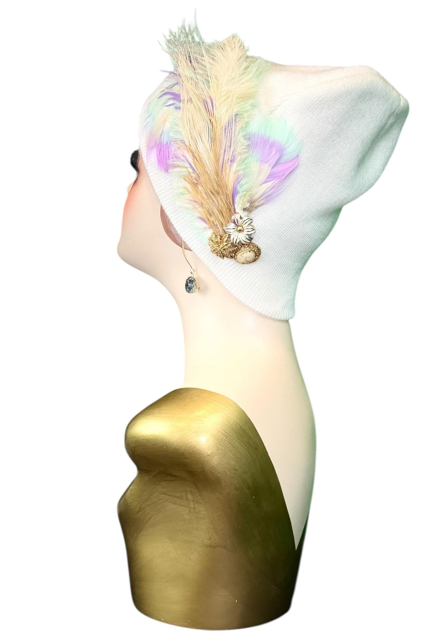 Springtime Pastels Vintage Inspired - Feather & Jeweled Embellishments - Elegant All Season Wear