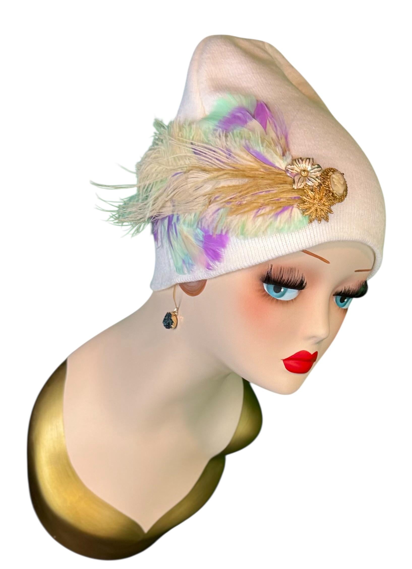 Springtime Pastels Vintage Inspired - Feather & Jeweled Embellishments - Elegant All Season Wear