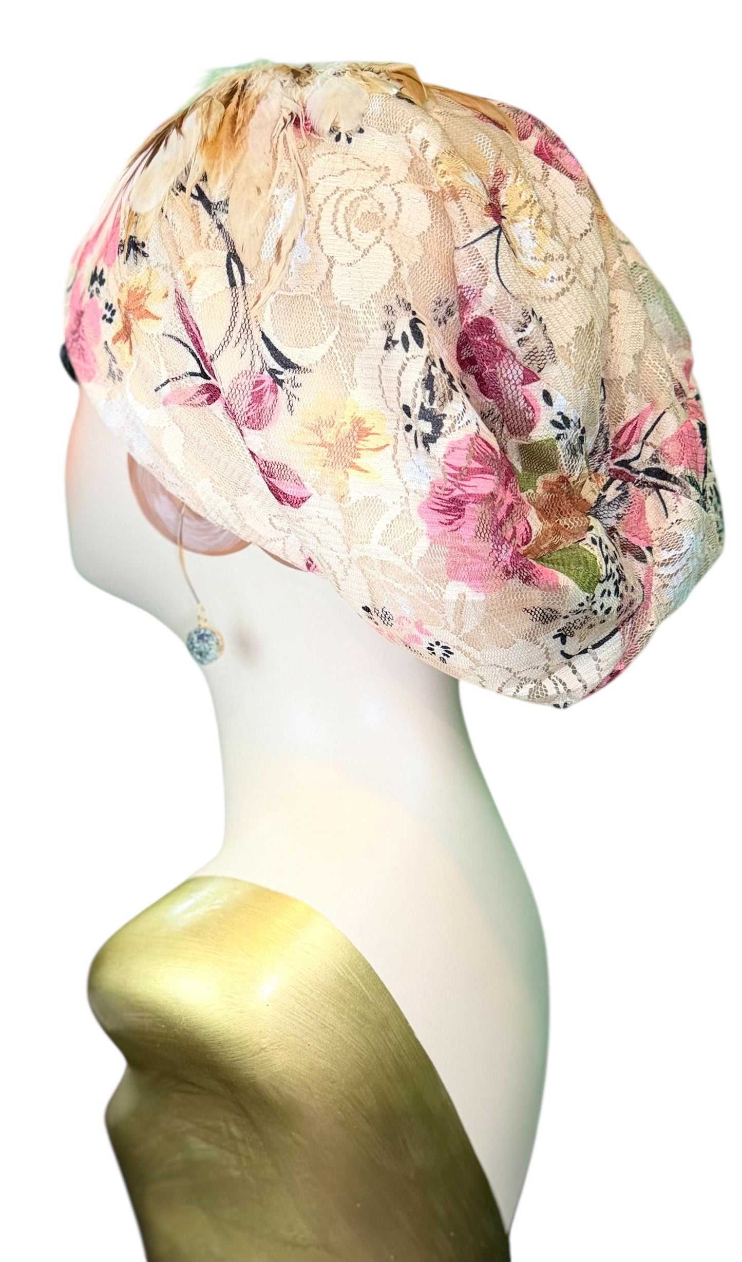 Cashmere Crème Statement Floral Lace Flapper - Vintage Jeweled & Feathered Designer Collectible Accessory