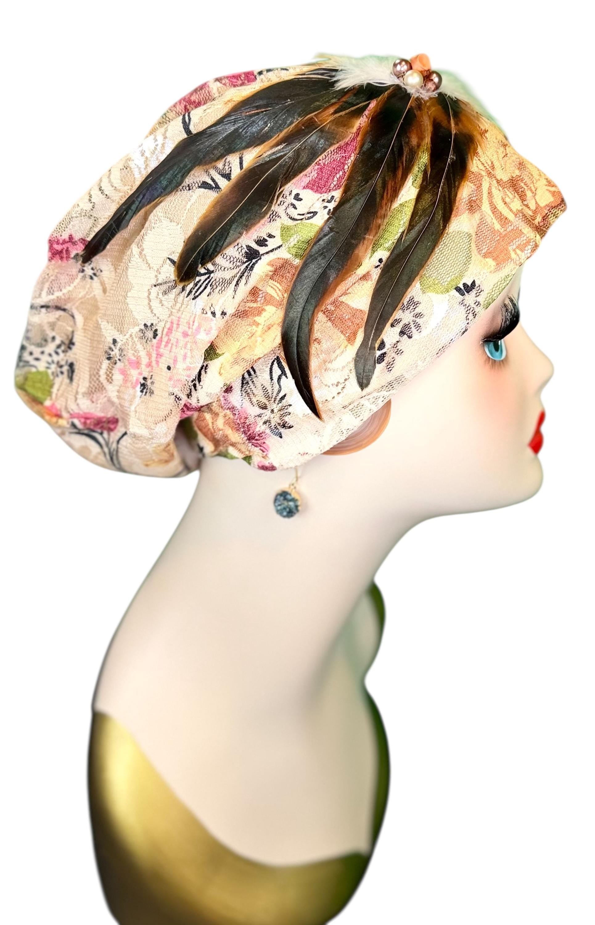 Cashmere Crème Statement Floral Lace Flapper - Vintage Jeweled & Feathered Designer Collectible Accessory
