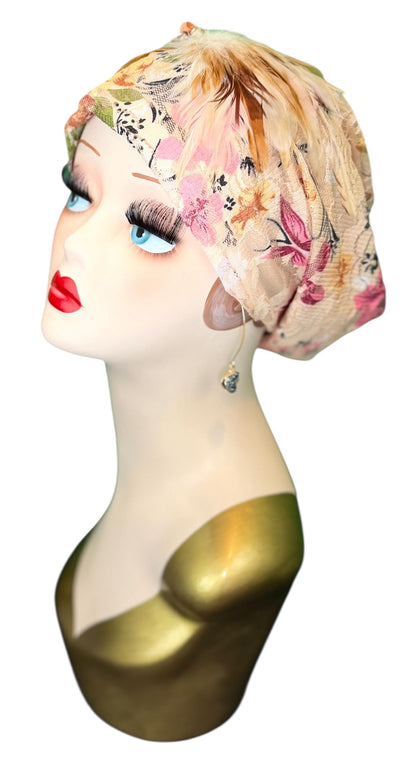 Cashmere Crème Statement Floral Lace Flapper - Vintage Jeweled & Feathered Designer Collectible Accessory