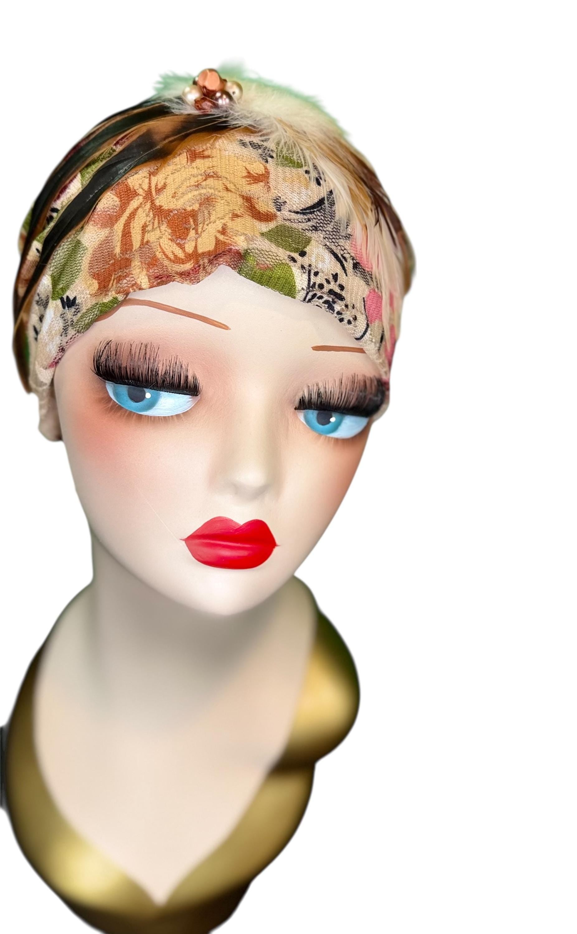 Cashmere Crème Statement Floral Lace Flapper - Vintage Jeweled & Feathered Designer Collectible Accessory